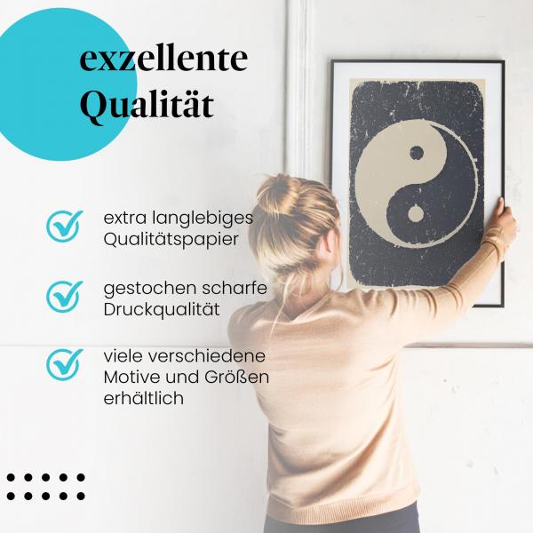 "Yin Yang Symbol im Vintage-Stil" - Wandbild. Hochwertiger Druck.