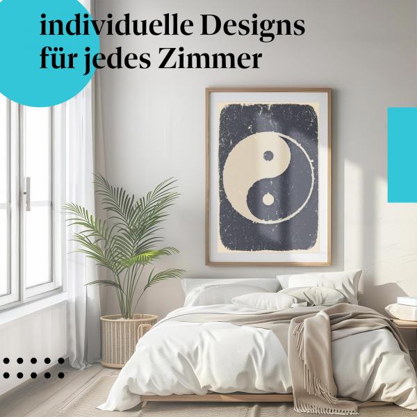 Yin Yang Poster: "Yin Yang Symbol" - Schwarz-weiß & Vintage-Stil
