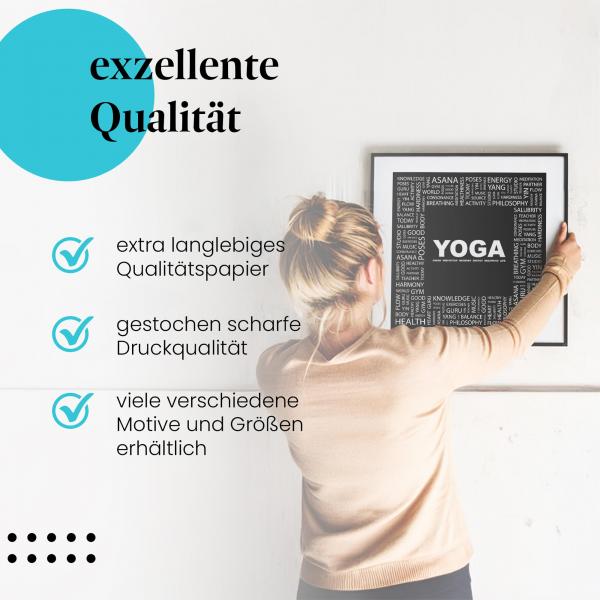 Gerahmtes Bild "Yoga Wortwolke" - Dekorativ & inspirierend, verschiedene Begriffe.