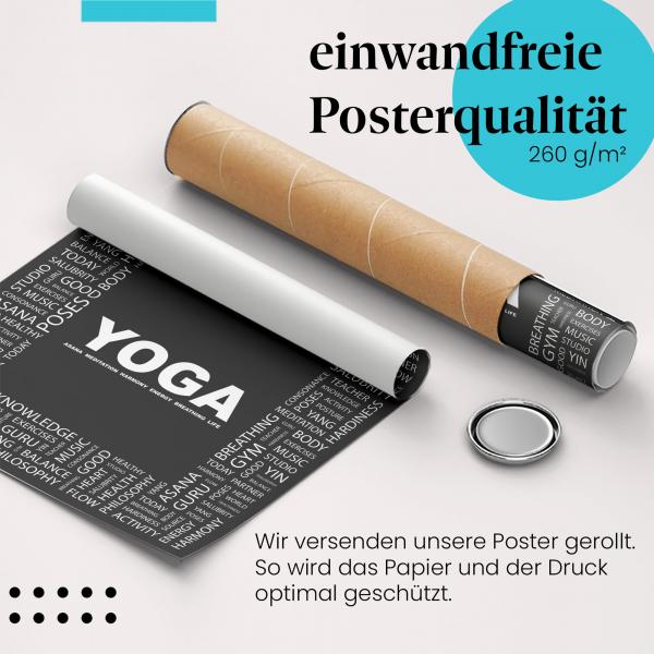 Gerolltes Poster "Yoga Wortwolke" - Für Yoga-Begeisterte, sicher verpackt.