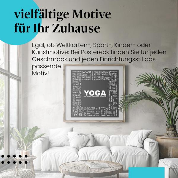 Entspannung & Harmonie: Poster "Yoga" - Wortwolke mit inspirierenden Begriffen.