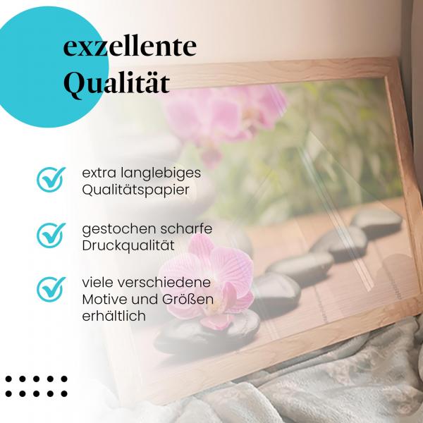 Gerahmtes Bild "Zen-Garten". Steine, Orchidee, Meditation & Entspannung.