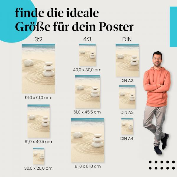 "Zen-Steine und Kreise im Sand": Poster - Ruhe, Balance & Meditation