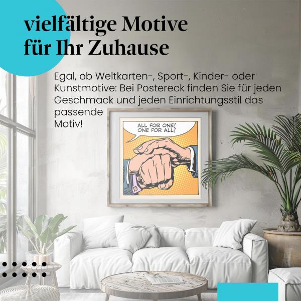 "Alle für einen": Pop Art Poster "Hände" - Zusammenhalt & Freundschaft.