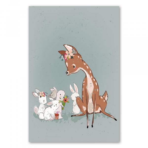 Reh, Blumen & Geschenke von Hasen - Illustration, Freundschaft & Zuneigung.