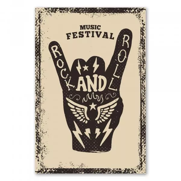 Rock on! Dieses Poster mit der ikonischen Handgeste lädt zu einem Rock and Roll Festival ein. Rock on! Dieses Poster mit der ikonischen Handgeste lädt zu einem Rock and Roll Festival ein.