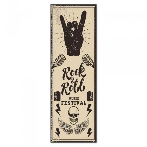 Rockmusik lebt! Dieses Vintage Poster mit Handzeichen und Totenkopf ist ein Must-Have für alle Rockfans. Rockmusik lebt! Dieses Vintage Poster mit Handzeichen und Totenkopf ist ein Must-Have für alle Rockfans.