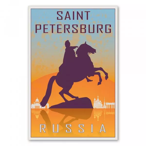Der Bronzene Reiter im Sonnenuntergang – ein Vintage-Reiseposter von Sankt Petersburg. Der Bronzene Reiter im Sonnenuntergang – ein Vintage-Reiseposter von Sankt Petersburg.
