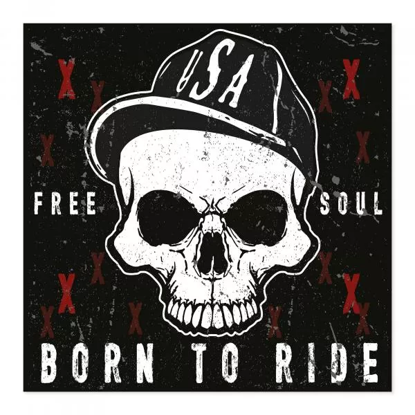 Totenkopf mit Basecap & Spruch "Born to Ride" - Grunge-Design für Motorrad-Fans. Totenkopf mit Basecap & Spruch "Born to Ride" - Grunge-Design für Motorrad-Fans.