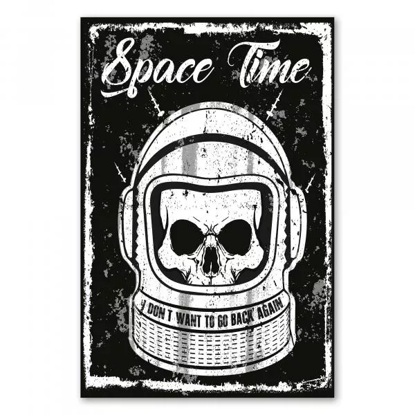 "I don't want to go back again". Totenkopf in Astronautenhelm schwebt durchs Weltall. "I don't want to go back again". Totenkopf in Astronautenhelm schwebt durchs Weltall.