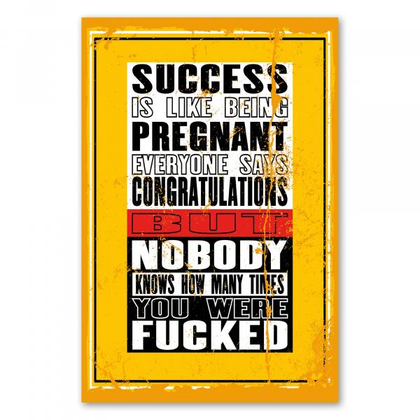 „Success Is Like Being Pregnant...“ – humorvolles Poster zeigt Realität des Erfolgs.