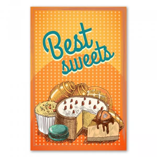 Kuchen, Torten, Gebäck - dieses Retro-Poster mit süßen Leckereien macht Lust auf mehr! Kuchen, Torten, Gebäck - dieses Retro-Poster mit süßen Leckereien macht Lust auf mehr!