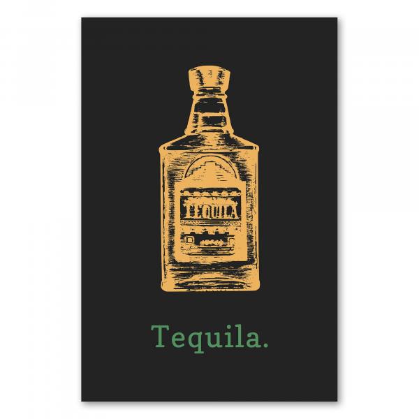 Goldene Illustration: Tequila Flasche auf schwarzem Hintergrund - stylisch.