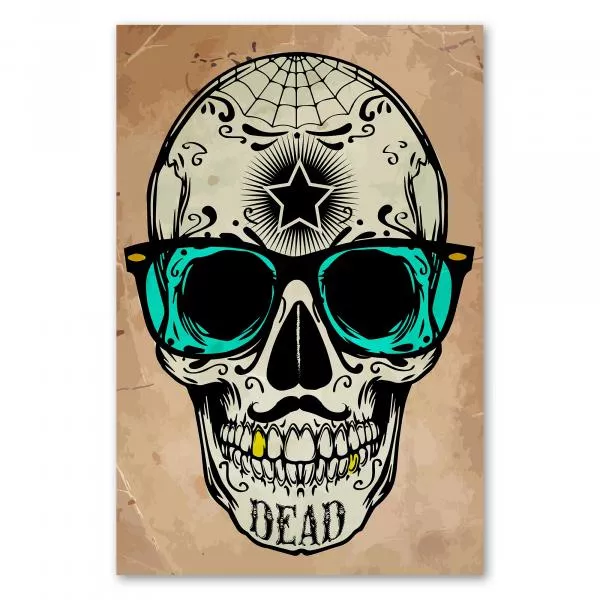 Cooler Totenkopf mit Sonnenbrille und Goldzahn im mexikanischen Stil – für Liebhaber des Außergewöhnlichen. Cooler Totenkopf mit Sonnenbrille und Goldzahn im mexikanischen Stil – für Liebhaber des Außergewöhnlichen.