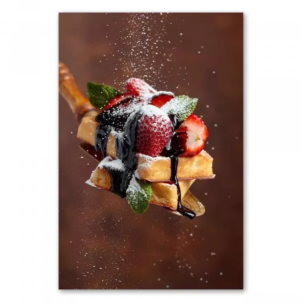 Frisch gebackene Waffeln werden mit Schokoladensauce, frischen Erdbeeren und Puderzucker liebevoll garniert. Ein unwiderstehlicher Genuss! Frisch gebackene Waffeln werden mit Schokoladensauce, frischen Erdbeeren und Puderzucker liebevoll garniert. Ein unwiderstehlicher Genuss!