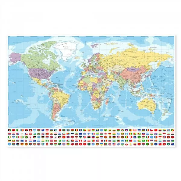 Politische Weltkarte auf Blau, Ländergrenzen, Hauptstädte, Städte, Flaggen. Politische Weltkarte auf Blau, Ländergrenzen, Hauptstädte, Städte, Flaggen.