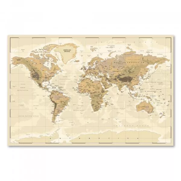 Detaillierte Weltkarte im Vintage-Stil mit Ländernamen und geografischen Besonderheiten.Perfekt für Globetrotter. Detaillierte Weltkarte im Vintage-Stil mit Ländernamen und geografischen Besonderheiten.Perfekt für Globetrotter.