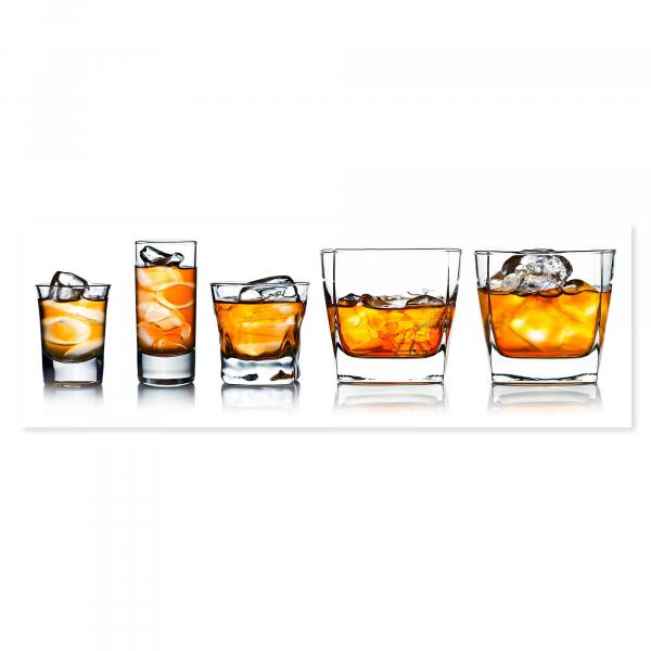 Fünf Gläser mit Whiskey & Eis zeigen die Vielfalt an Genuss & Präsentation.
